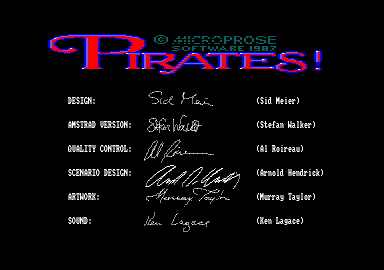 Sid Meier's Pirates! (Amstrad CPC) screenshot: Title screen