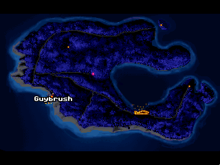 The Secret of Monkey Island (Macintosh) screenshot: Overview of Meleé Island.