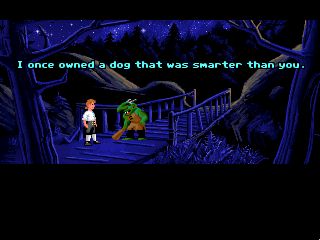 The Secret of Monkey Island (Macintosh) screenshot: Being insulted by a troll.