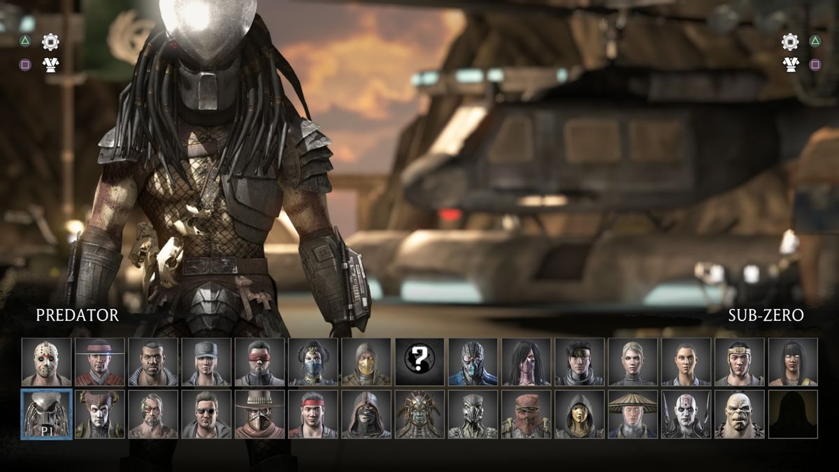 Mortal Kombat X (PlayStation 4) screenshot: The Player Select screen. Tremor has yet to arrive at the time of this screenshot.