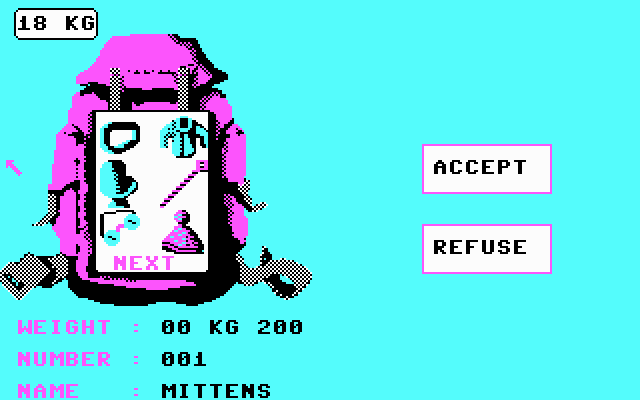 Final Assault (DOS) screenshot: pack your backpack carefully