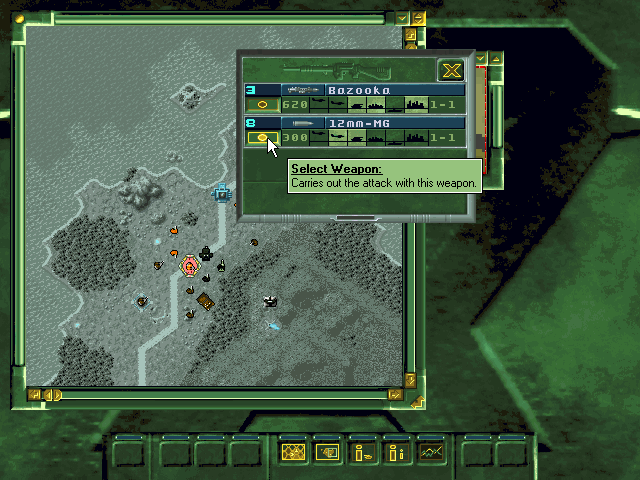 Battle Isle 2220: Shadow of the Emperor (Windows 3.x) screenshot: Select attack weapon.