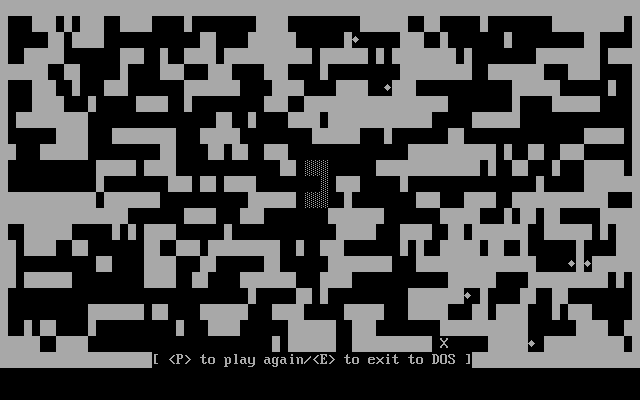 Diamaze (DOS) screenshot: Here's what the whole maze looked like, by the way. Guess which areas I under-explored? 8)