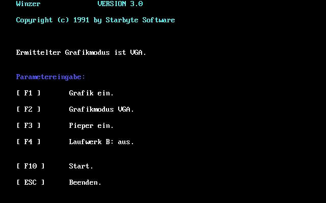 Winzer (DOS) screenshot: Graphics mode selection