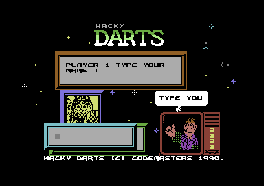 Wacky Darts (Commodore 64) screenshot: Name entry