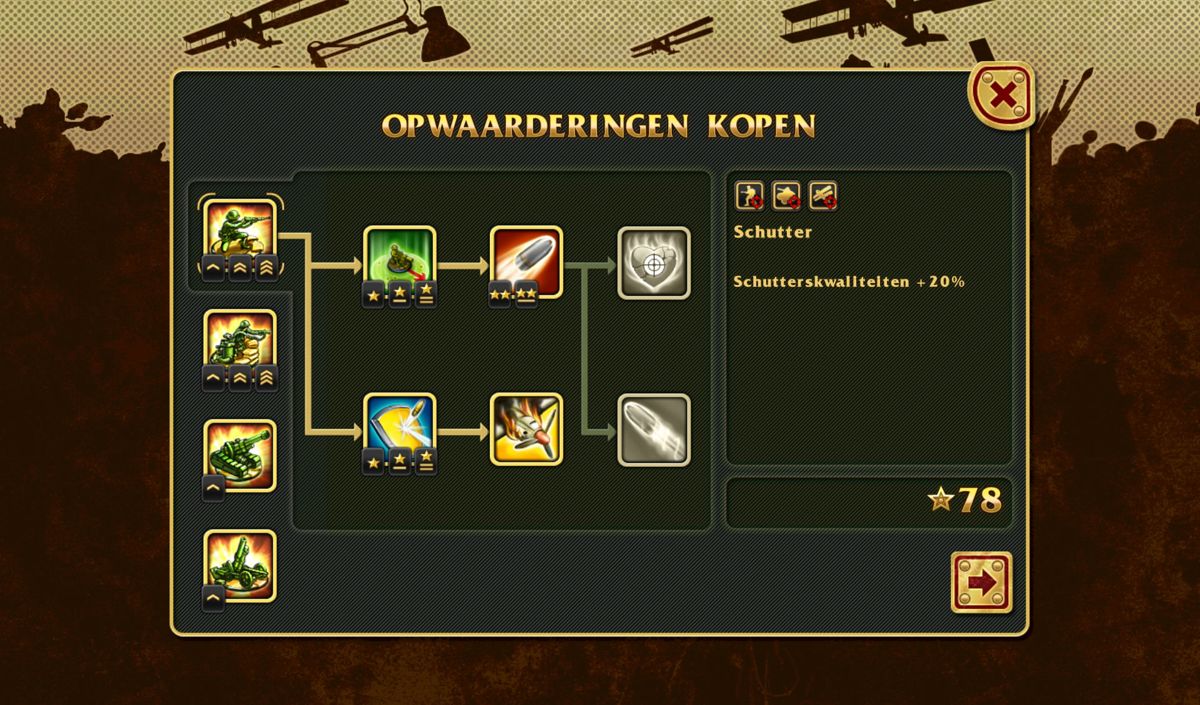 Toy Defense (Android) screenshot: Skill tree (Dutch version)