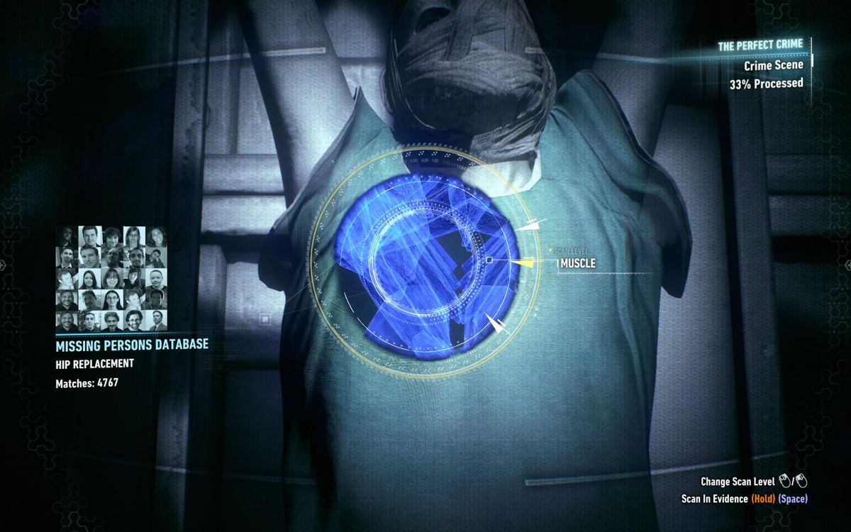 Batman: Arkham Knight (Windows) screenshot: Investigating a crime victim.
