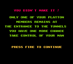 Platoon (NES) screenshot: When you lose a life, you're actually losing a member of your platoon.