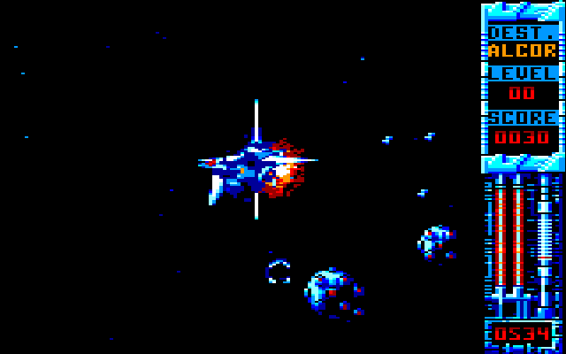 Eagle's Rider (Amstrad CPC) screenshot: Getting the Energy Cell but also colliding with Asteroid...