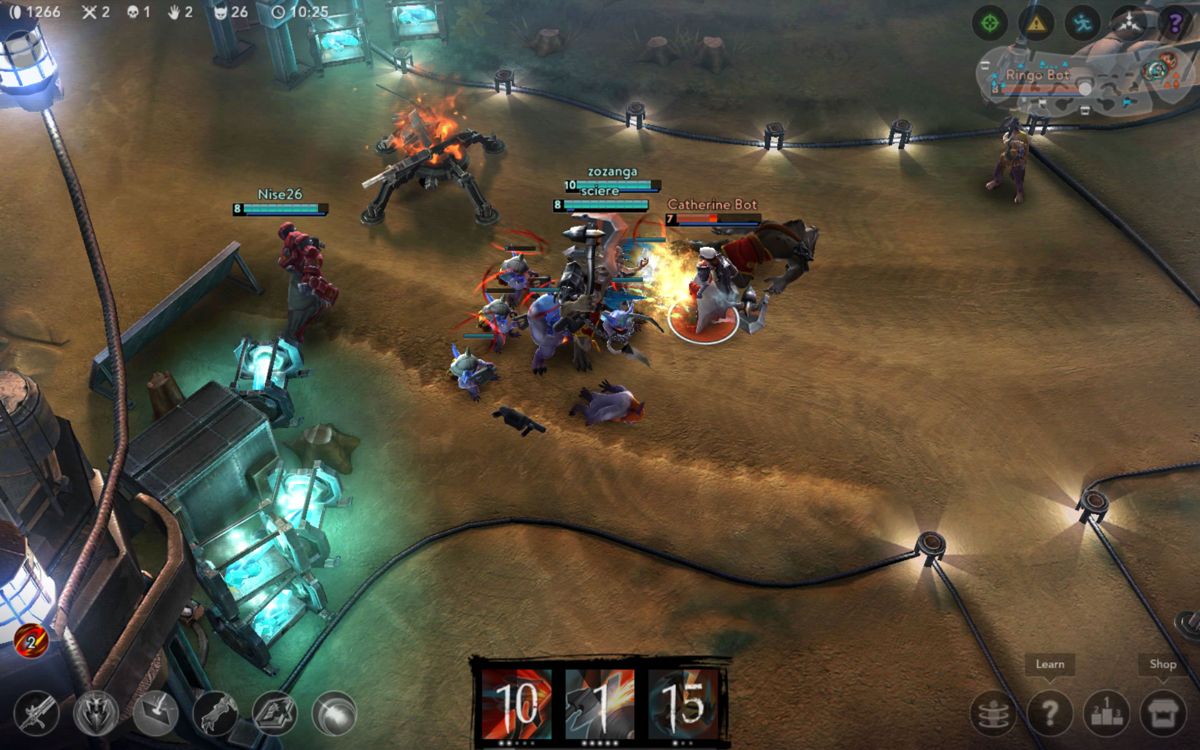 Vainglory (Android) screenshot: Playing a game with two other players against AI bots.