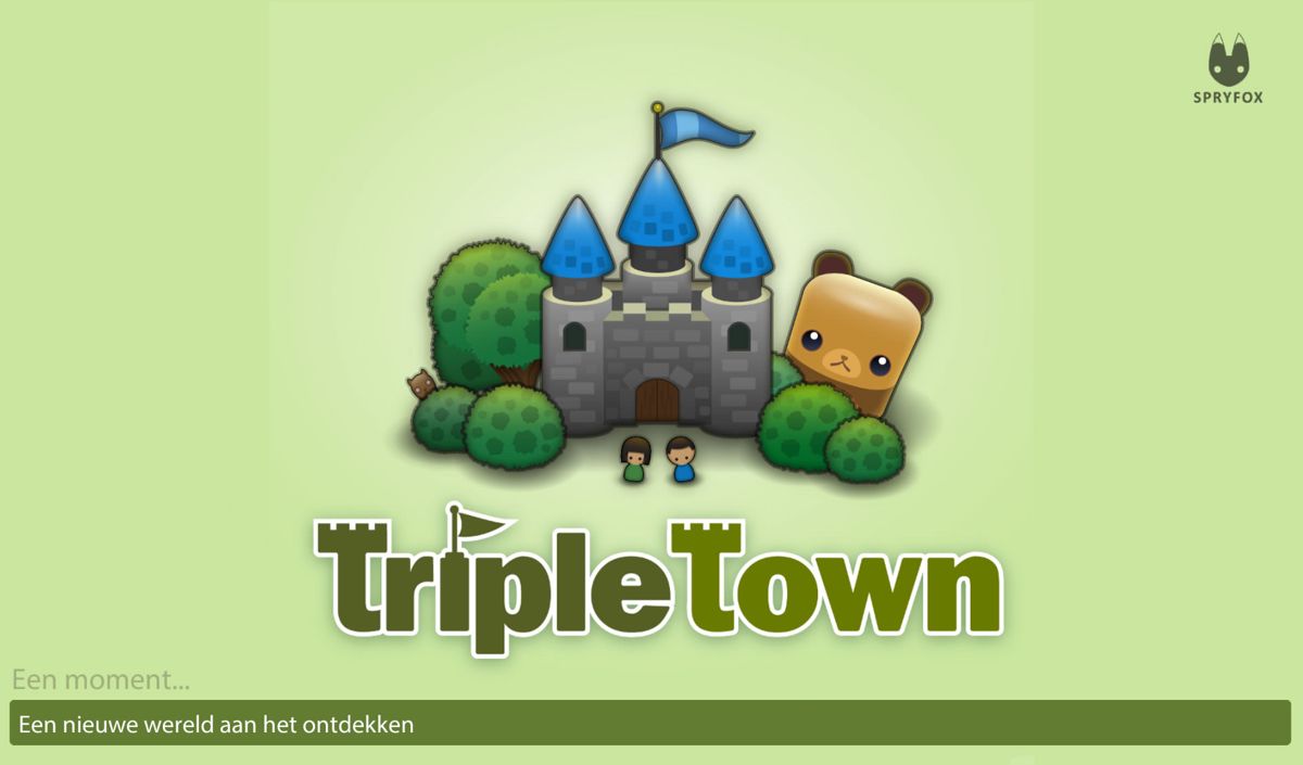 Triple Town (Android) screenshot: Title screen (Dutch version)