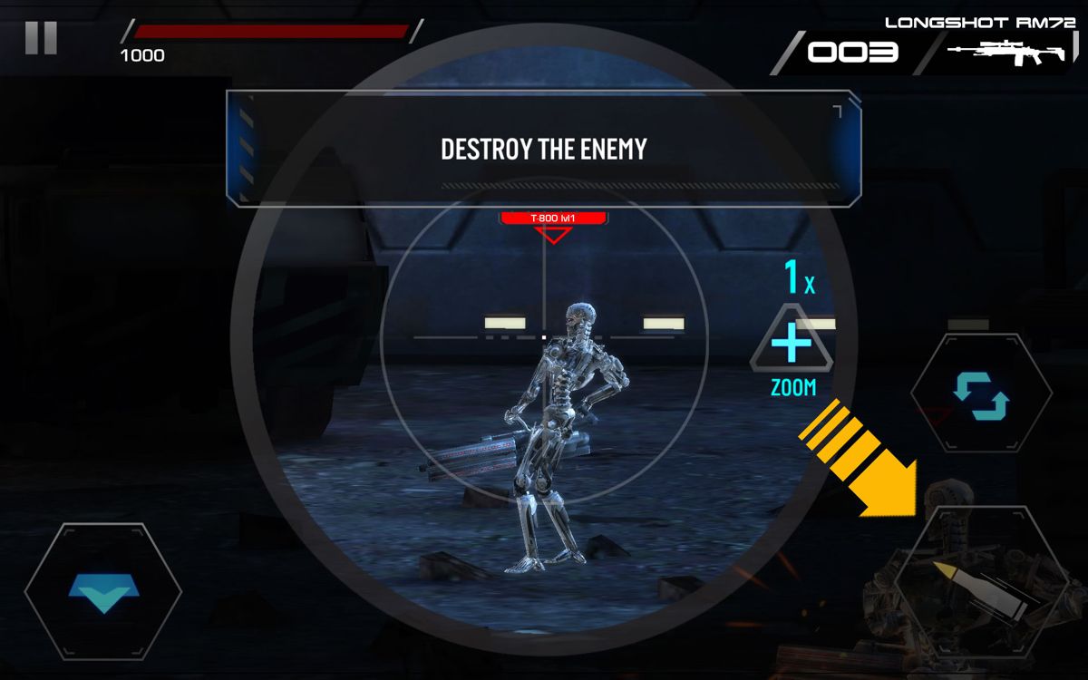 Terminator Genisys: Revolution (Android) screenshot: Aiming using a scope.