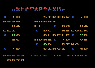 The Eliminator (Atari 8-bit) screenshot: The Hall of Fame