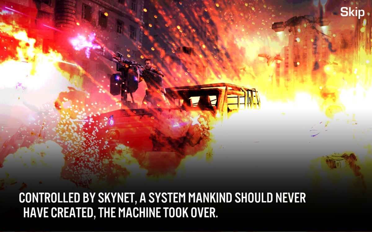 Terminator Genisys: Revolution (Android) screenshot: An explanation of the setting in the opening sequence