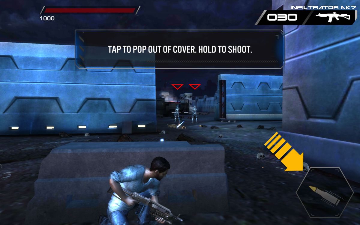 Terminator Genisys: Revolution (Android) screenshot: The early parts of the game where the mechanics are explained.