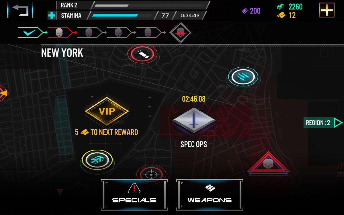 Terminator Genisys: Revolution (Android) screenshot: The main mission selection screen