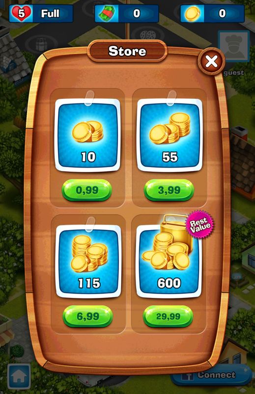 Snack Truck Fever (Android) screenshot: In-app purchases for the premium coins currency