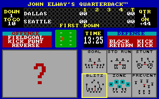 Quarterback (PC Booter) screenshot: Choose a defensive play. (EGA/MCGA/Tandy)