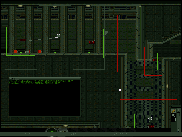 Abuse (DOS) screenshot: Running the built-in level editor in one of the available high resolution modes (v1.05).