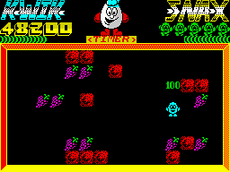 Kwik Snax (ZX Spectrum) screenshot: Zaks (bonus) - Dizzy during fruits-collecting