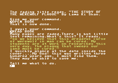 Wolfman (Commodore 64) screenshot: Getting some idea of what's happening to you