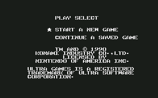 Metal Gear (Commodore 64) screenshot: Main menu; as you can see, this game was ported from the NES version.