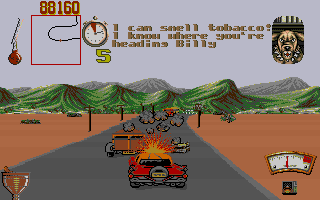 Moonshine Racers (DOS) screenshot: Completely ruined my brand new car.