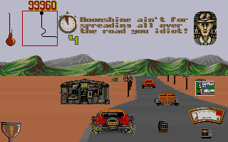 Moonshine Racers (DOS) screenshot: Looks like another bar was reached.