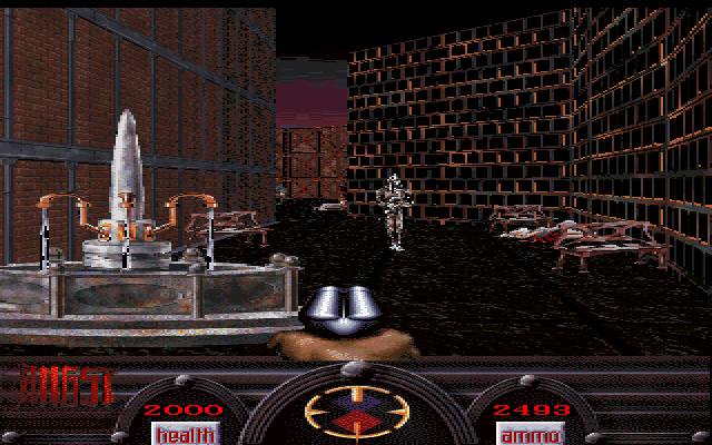 Angst: Rahz's Revenge (DOS) screenshot: A figure near a fountain