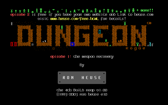 Reaping the Dungeon (DOS) screenshot: Title screen, 4th build (Dungeon Rogue), shareware version (episode 1).