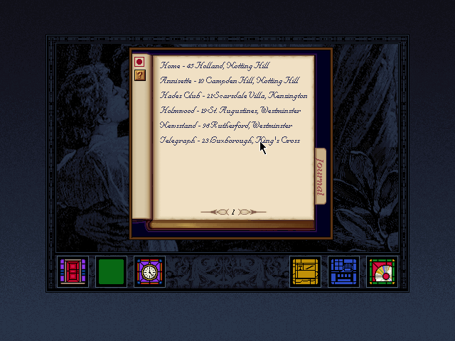 Dracula Unleashed (DOS) screenshot: An address book of potential destinations