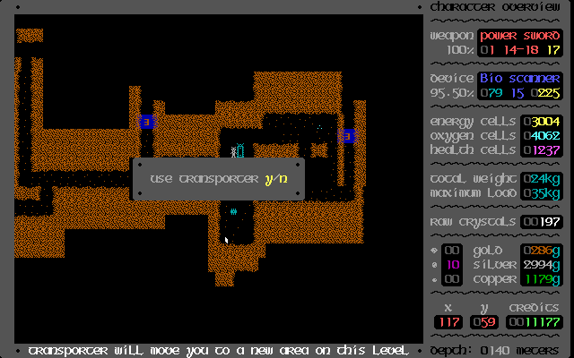Reaping the Dungeon (DOS) screenshot: Each level contains two transporters who are linked to each other as a quick means of travel.