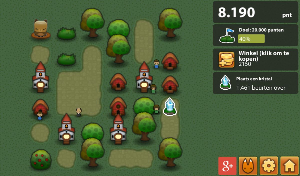 Triple Town (Android) screenshot: By using the crystal I can make a match of three houses (Dutch version).