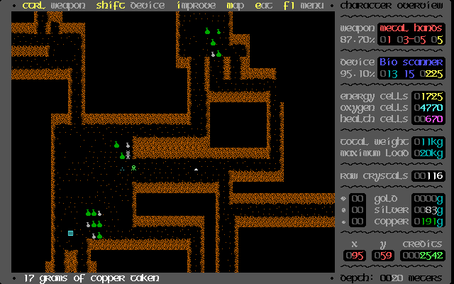 Reaping the Dungeon (DOS) screenshot: One of the primary concerns is to collect money, which comes in sacks of copper, silver and gold (and later gems).