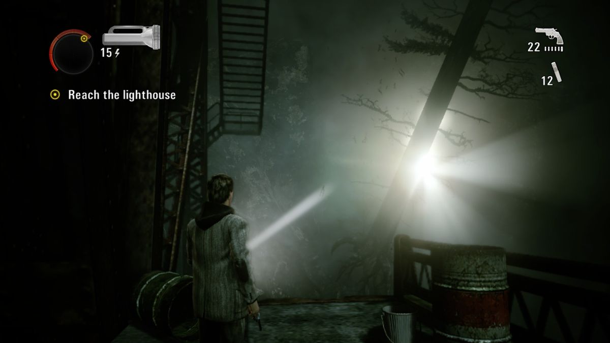 Alan Wake: The Writer (Xbox One) screenshot: Tom is helping you cross the chasm by using one of the trees