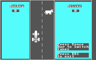 PC-DOS (included game) (DOS) screenshot: What's that? A donkey in the road?