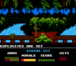 Platoon (NES) screenshot: The explosives are set, run for it!