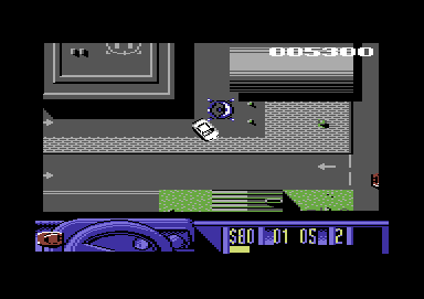 Miami Chase (Commodore 64) screenshot: In a tight squeeze