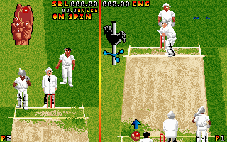 Ian Botham's Cricket (DOS) screenshot: At the very beginning of the match...The ball is still in a hand of your player...