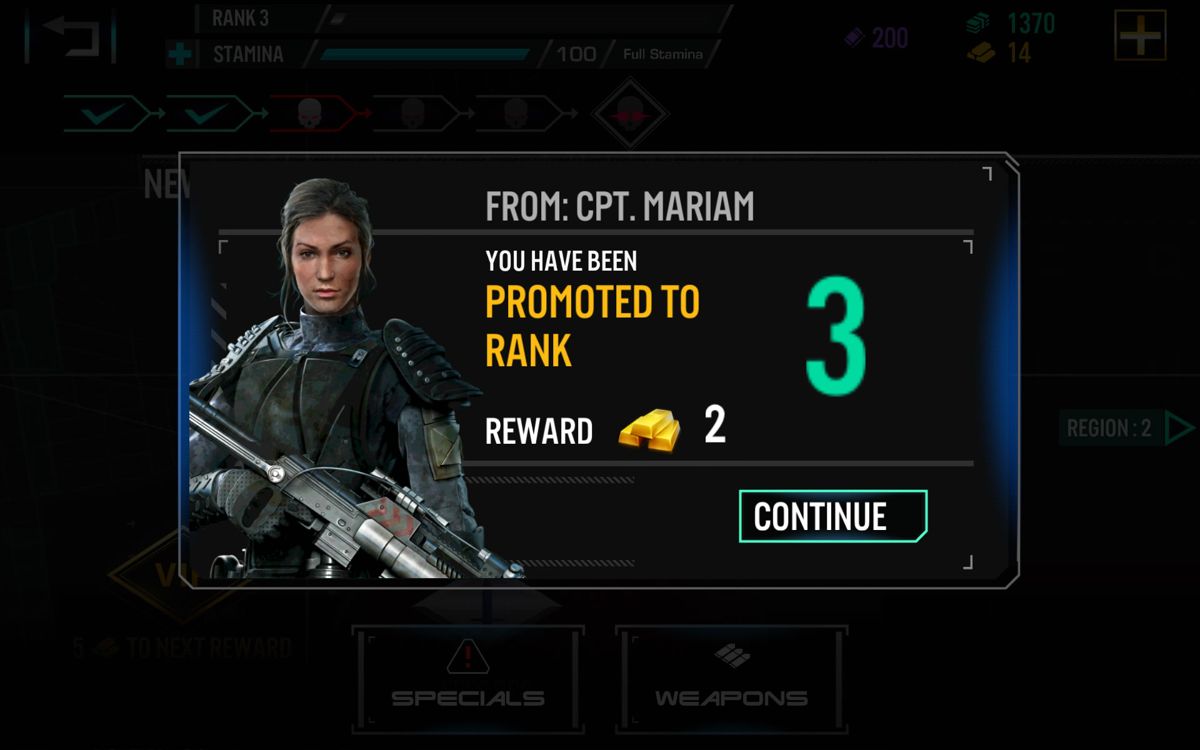 Terminator Genisys: Revolution (Android) screenshot: Level up with a gold reward