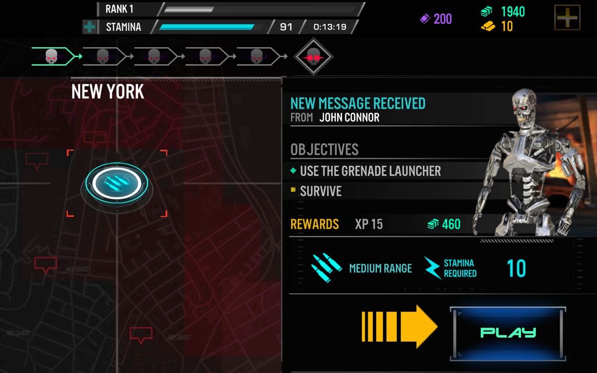 Terminator Genisys: Revolution (Android) screenshot: Selecting a mission.