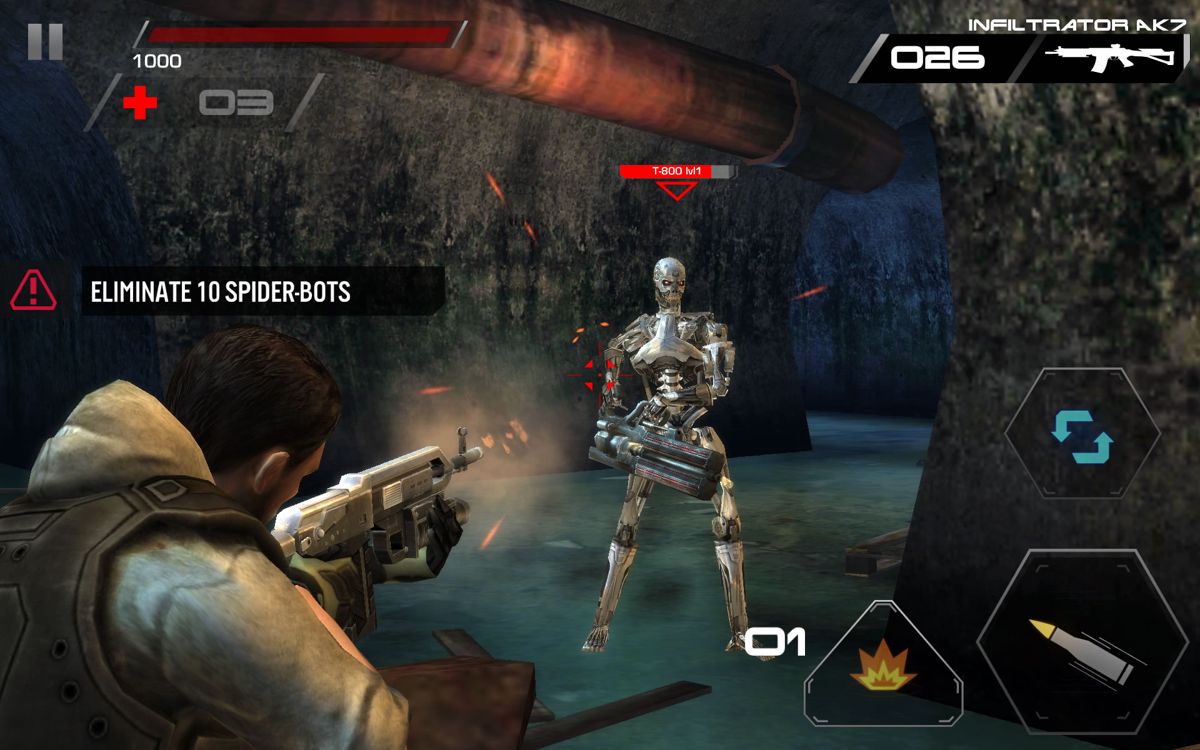 Terminator Genisys: Revolution (Android) screenshot: Fighting in the sewers.