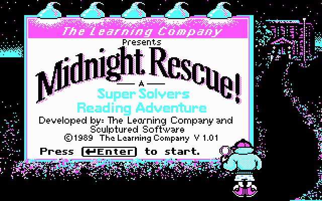 Super Solvers: Midnight Rescue! (DOS) screenshot: title screen - CGA