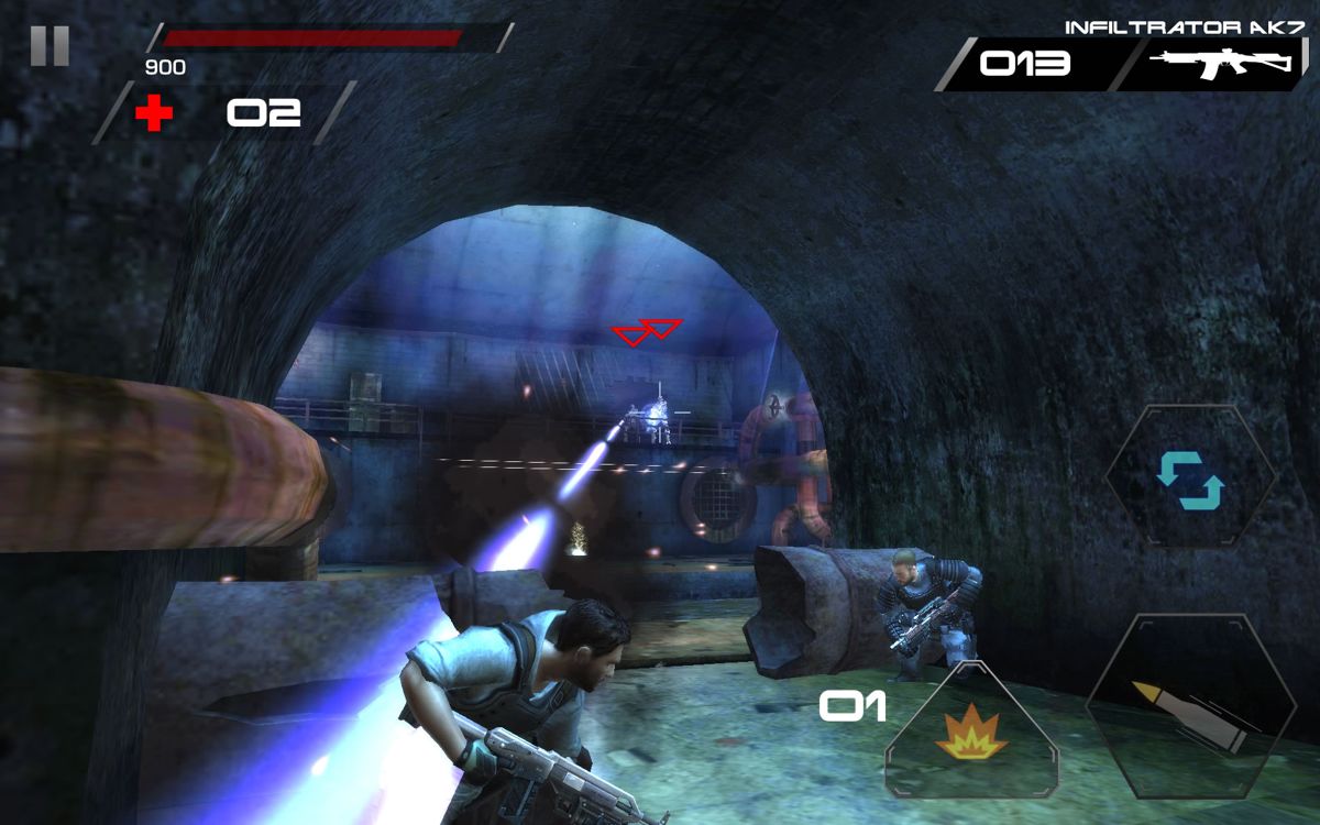 Terminator Genisys: Revolution (Android) screenshot: Two powerful terminators with plasma weapons appear.