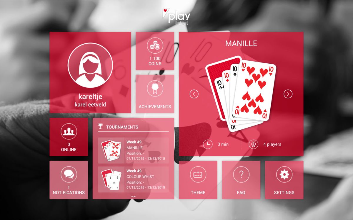 Play That Card (Android) screenshot: Main menu where you can select which card game to play.