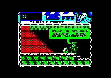 Seymour Goes to Hollywood (Amstrad CPC) screenshot: He knows me since I have my sunglasses.