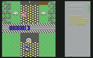 APB (Commodore 64) screenshot: Watch out for the oncoming train