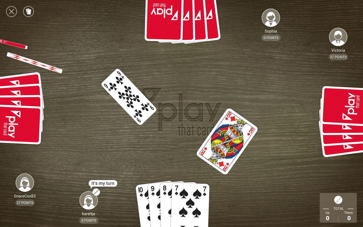 Play That Card (Android) screenshot: Cards thrown on the table.