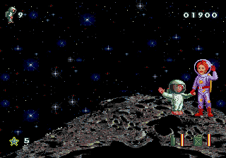 Scholastic's The Magic School Bus: Space Exploration Game (Genesis) screenshot: Waving Bye from the Moon