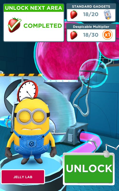 Despicable Me: Minion Rush (Android) screenshot: The entire area has been completed and there is a sufficient amount of fruit.